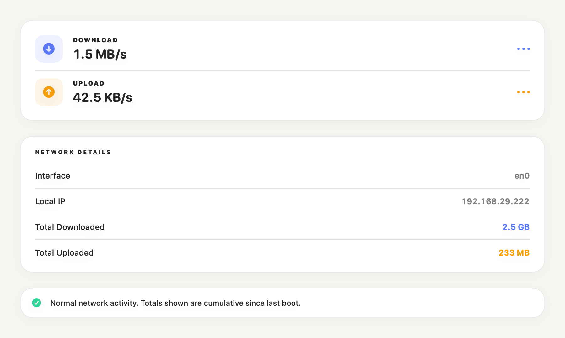 Live network throughput.